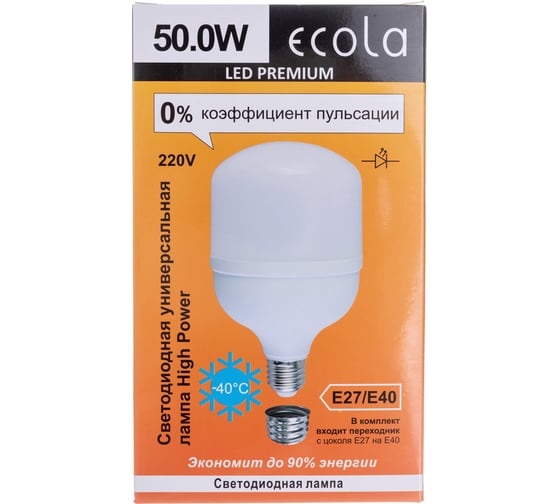 Светодиодная лампа Ecola High Power LED Premium 50W 220V универс. E27/E40 лампа 4000K 220x120mm HPUV50ELC
