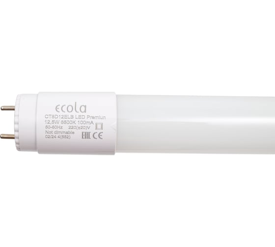 Светодиодная лампа Ecola T8 Premium G13 LED 12,5W 220V 6500K с повор. цоколями 605x28 упак.инд.цв./8/24 CT8D12ELB