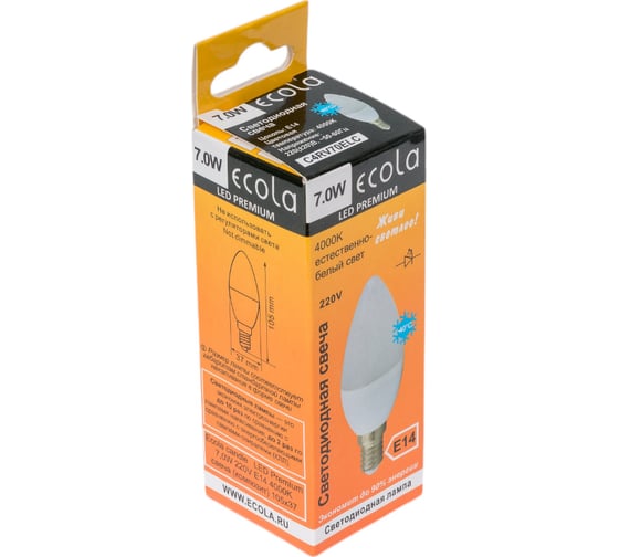 Светодиодная лампа Ecola candle LED Premium 7,0W 220V E14 4000K свеча композит 105x37 C4RV70ELC