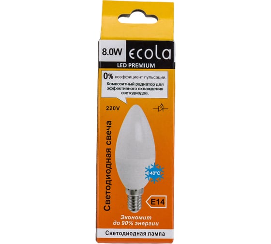 Светодиодная лампа Ecola candle LED Premium 8,0W 220V E14 4000K свеча композит 100x37 C4MV80ELC