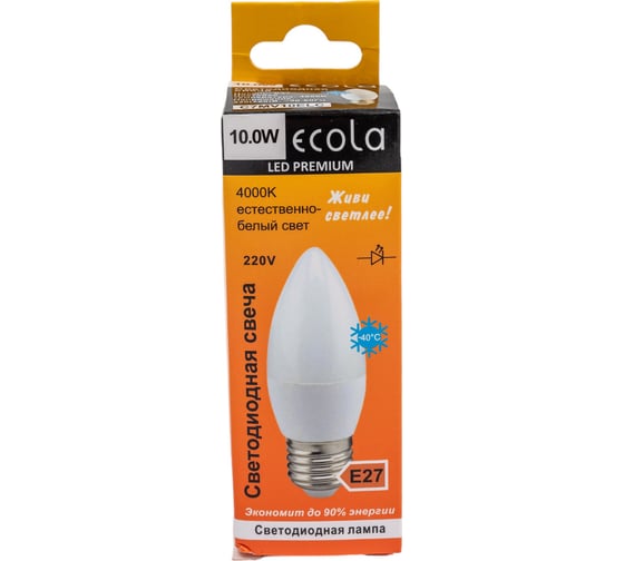 Светодиодная лампа Ecola candle LED Premium 10,0W 220V E27 4000K свеча композит 100x37 C7MV10ELC
