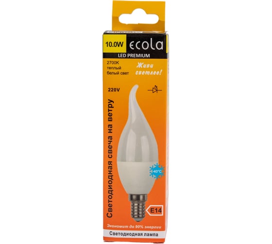 Светодиодная лампа Ecola candle LED Premium 10,0W 220V E14 2700K свеча на ветру композит 129x37 C4PW10ELC