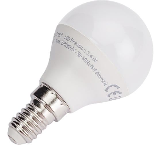 Светодиодная лампа Ecola globe LED Premium 5,4W G45 220V E14 4000K шар композит 82x45 K4QV54ELC