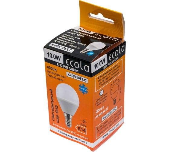 Светодиодная лампа Ecola globe LED Premium 10,0W G45 220V E14 4000K шар композит 82x45 K4QV10ELC