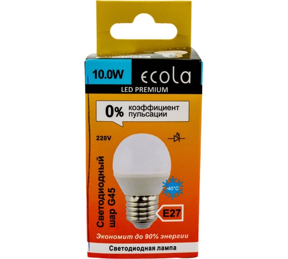 Светодиодная лампа Ecola globe LED Premium 10,0W G45 220V E27 6000K шар композит 82x45 K7QD10ELC