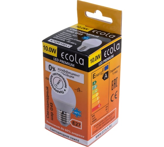Светодиодная лампа Ecola globe LED Premium 10,0W G45 220V E27 2700K шар композит 82x45 K7QW10ELC