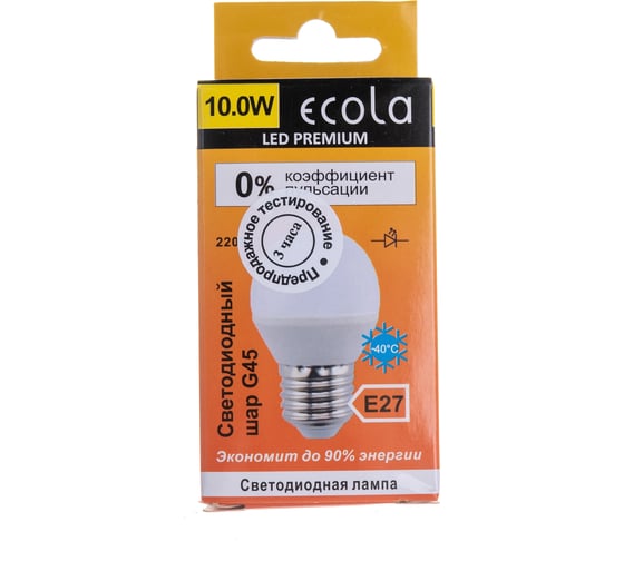 Светодиодная лампа Ecola globe LED Premium 10,0W G45 220V E27 2700K шар композит 82x45 K7QW10ELC