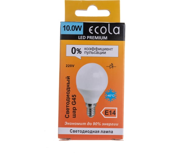 Светодиодная лампа Ecola globe LED Premium 10,0W G45 220V E14 6000K шар композит 82x45 K4QD10ELC