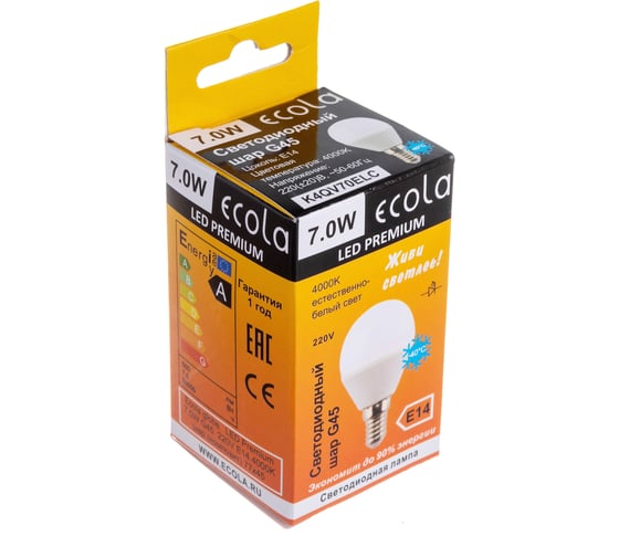 Светодиодная лампа Ecola globe LED Premium 7,0W G45 220V E14 4000K шар композит 82x45 K4QV70ELC