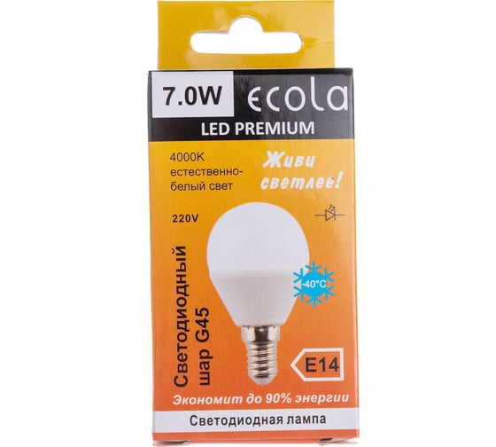 Светодиодная лампа Ecola globe LED Premium 7,0W G45 220V E14 4000K шар композит 82x45 K4QV70ELC