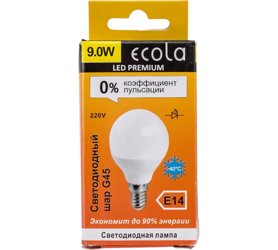 Светодиодная лампа Ecola globe LED Premium 9,0W G45 220V E14 2700K шар композит 82x45 K4QW90ELC
