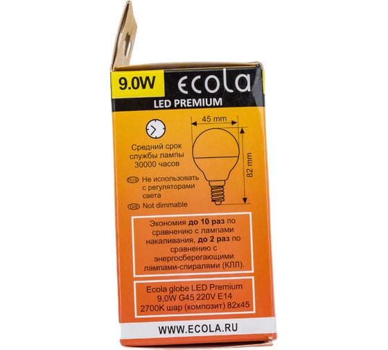Светодиодная лампа Ecola globe LED Premium 9,0W G45 220V E14 2700K шар композит 82x45 K4QW90ELC