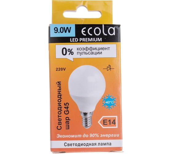 Светодиодная лампа Ecola globe LED Premium 9,0W G45 220V E14 6000K шар композит 82x45 K4QD90ELC