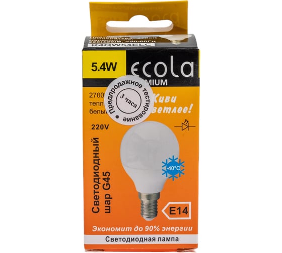 Светодиодная лампа Ecola globe LED Premium 5,4W G45 220V E14 2700K шар композит 82x45 K4QW54ELC