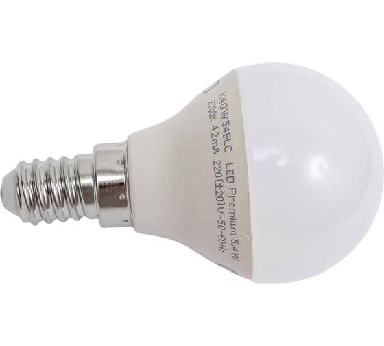 Светодиодная лампа Ecola globe LED Premium 5,4W G45 220V E14 2700K шар композит 82x45 K4QW54ELC