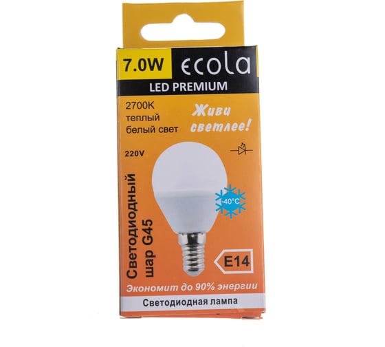 Светодиодная лампа Ecola globe LED Premium 7,0W G45 220V E14 2700K шар композит 82x45 K4QW70ELC