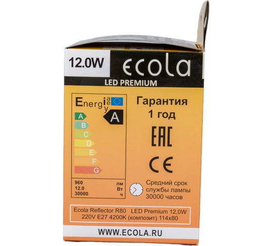 Светодиодная лампа Ecola Reflector R80 LED Premium 12,0W 220V E27 4200K композит 114x80 G7NV12ELC