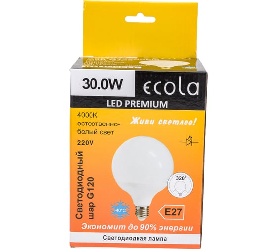 Светодиодная лампа Ecola globe LED Premium 30,0W G120 220V E27 4000K 320 шар композит 170x120 K7LV30ELC