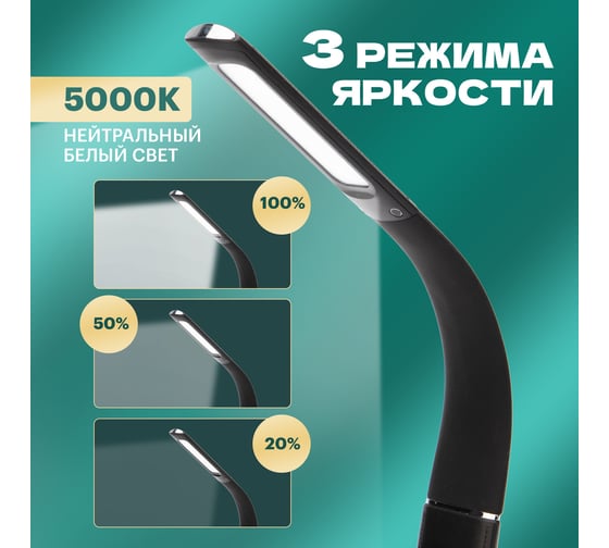 Настольная светодиодная лампа REXANT Cesar 8 Вт 4000К с часы, термометр, будильник календарь 75-0218