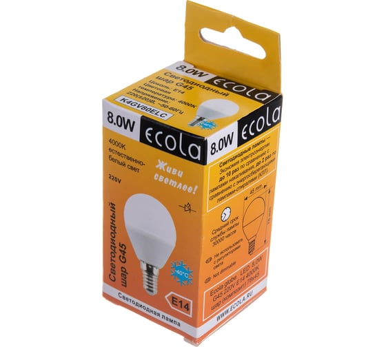 Светодиодная лампа Ecola globe LED 8,0W G45 220V E14 4000K шар композит 78x45 K4GV80ELC