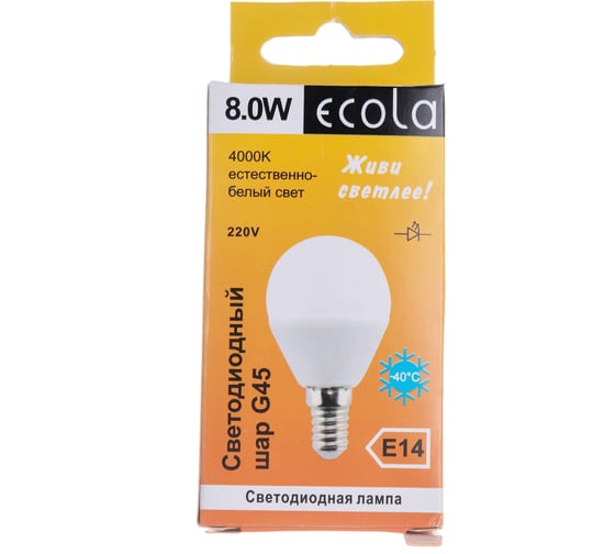 Светодиодная лампа Ecola globe LED 8,0W G45 220V E14 4000K шар композит 78x45 K4GV80ELC