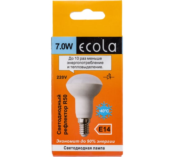 Светодиодная лампа Ecola Reflector R50 LED 7,0W 220V E14 6500K композит 85x50 G4SD70ELC