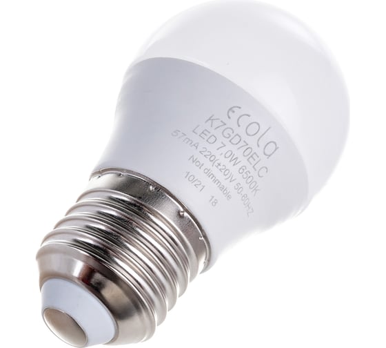Светодиодная лампа Ecola globe LED 7,0W G45 220V E27 6500K шар композит 82x45 K7GD70ELC