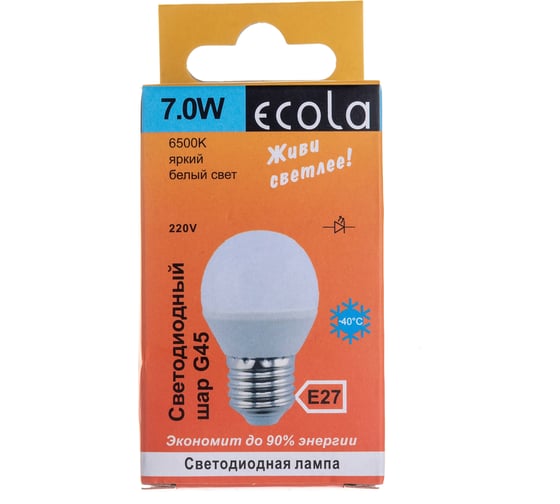 Светодиодная лампа Ecola globe LED 7,0W G45 220V E27 6500K шар композит 82x45 K7GD70ELC