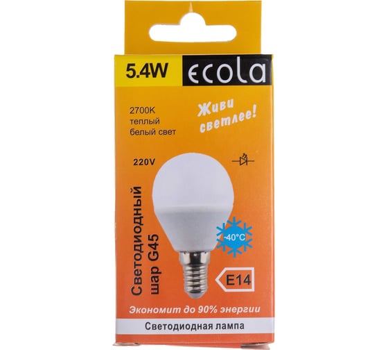 Светодиодная лампа Ecola globe LED 5,4W G45 220V E14 2700K шар композит 82x45 K4GW54ELC