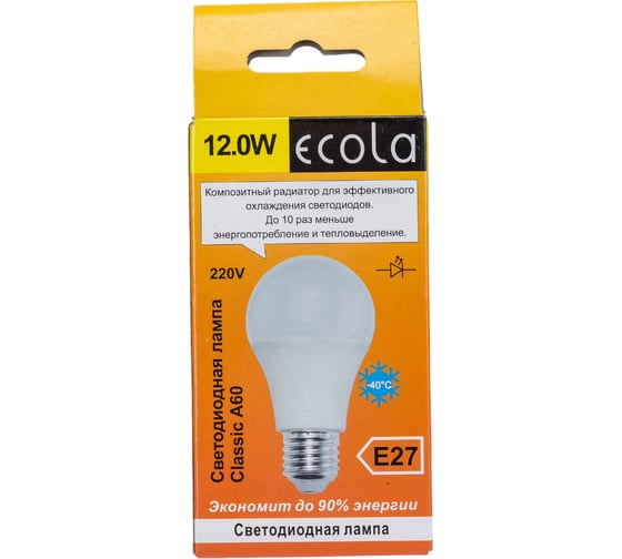 Светодиодная лампа Ecola classic LED 12,0W A60 220-240V E27 2700K композит 110x60 D7RW12ELC