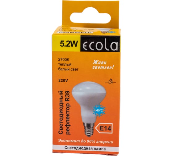 Светодиодная лампа Ecola Reflector R39 LED 5,2W 220V E14 2700K композит 69x39 G4SW52ELC