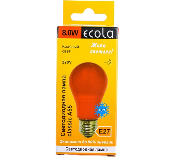 Светодиодная лампа Ecola classic LED color 8,0W A55 220V E27 Red Красная 360 композит 108x55 K7CR80ELY