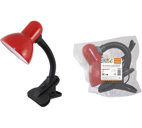Настольный светильник TDM ELECTRIC прищепка, 40Вт, E27, красный, мягкая упаковка, Народный SQ0337-0127