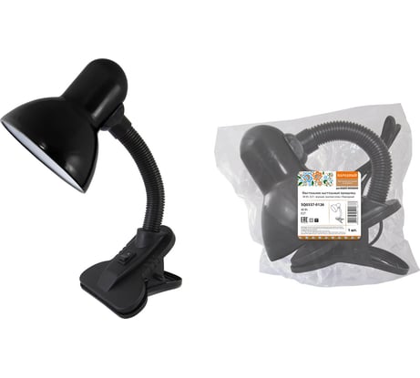 Настольный светильник TDM ELECTRIC прищепка, 40Вт, E27, черный, мягкая упаковка, Народный SQ0337-0126