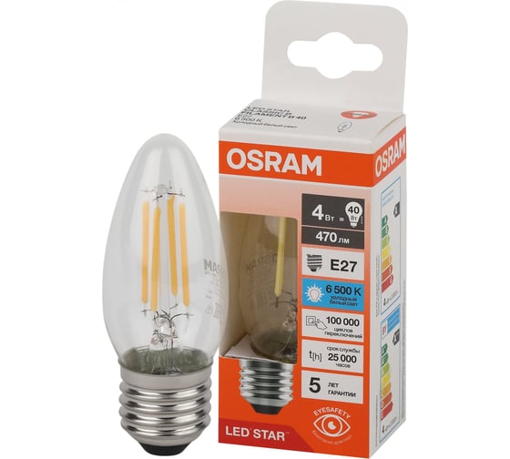Лампа светодиодная филаментная Osram LS CLB40 4W/865 230VFILCL E27 4058075688049