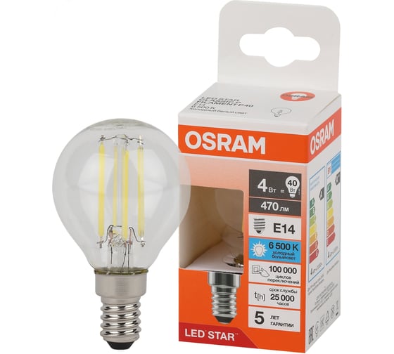 Лампа светодиодная филаментная Osram LS CLP40 4W/865 230VFILCL E1410x1 4058075688193