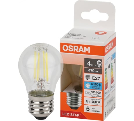 Лампа светодиодная филаментная Osram LS CLP40 4W/865 230VFILCL E2710x1 4058075688285