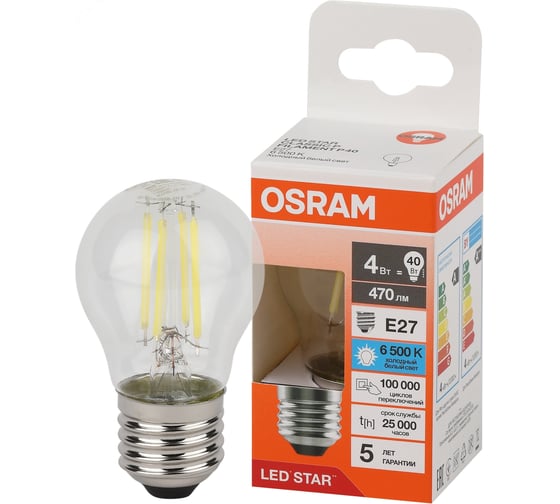 Лампа светодиодная филаментная Osram LS CLP40 4W/865 230VFILCL E2710x1 4058075688285