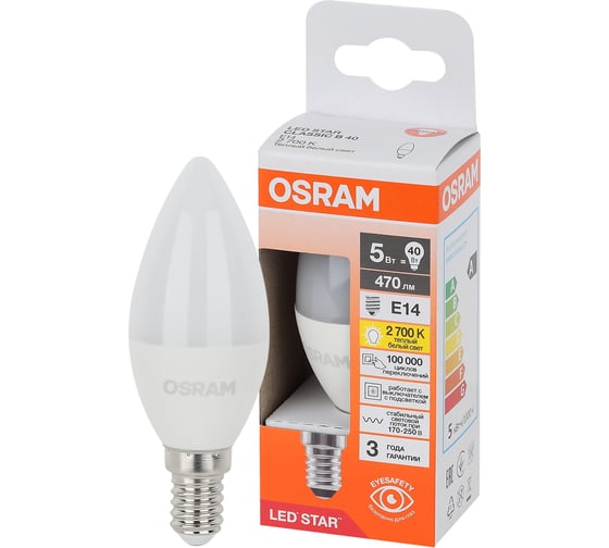 Светодиодная лампа Osram LS CLB40 5W/827 230VFR E14 10x1 4058075695986