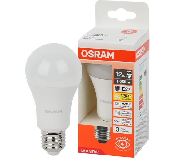 Светодиодная лампа Osram LSCLA100 12W/827 230VFR E27 10x1 4058075695290