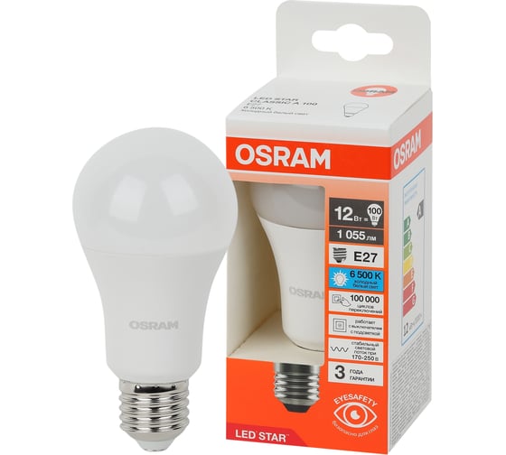 Светодиодная лампа Osram LSCLA100 12W/865 230VFR E27 10x1 4058075695351