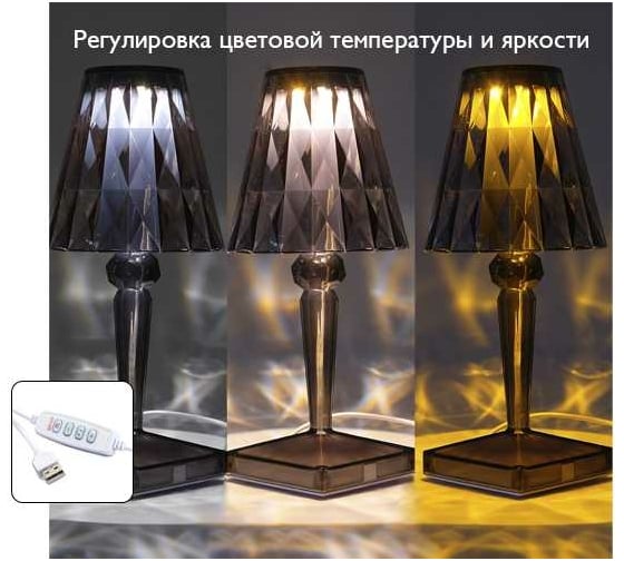 Светодиодный светильник ФАZА настольный CTL1-USB 3Вт 120лм 5В 2SMD IP20 диммер: 2700-3000К/4000-4500К/6000-6500К ночник черн. кристалл акрил 5040908