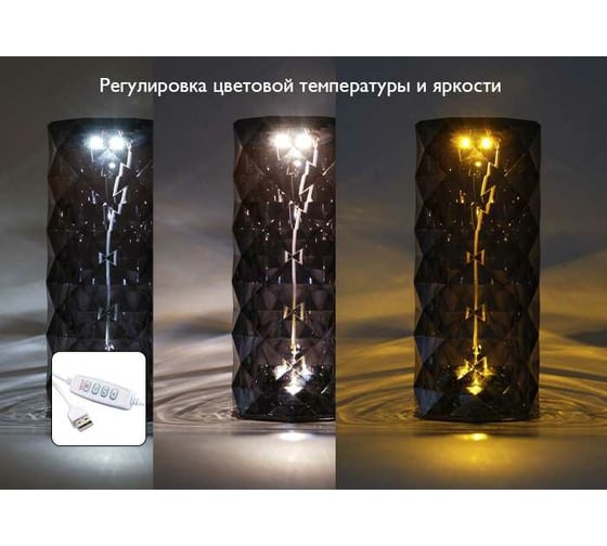 Светодиодный светильник ФАZА настольный CTL3-USB 3Вт 120лм 5В 2SMD IP20 диммер: 2700-3000К/4000-4500К/6000-6500К ночник черн. кристалл акрил 5040861