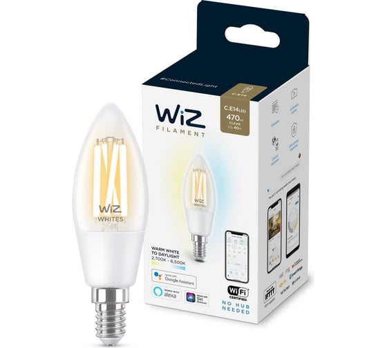 Лампа Wiz Wi-Fi BLE 40W C35 E14927-65CL1PF/6 929003017601 1