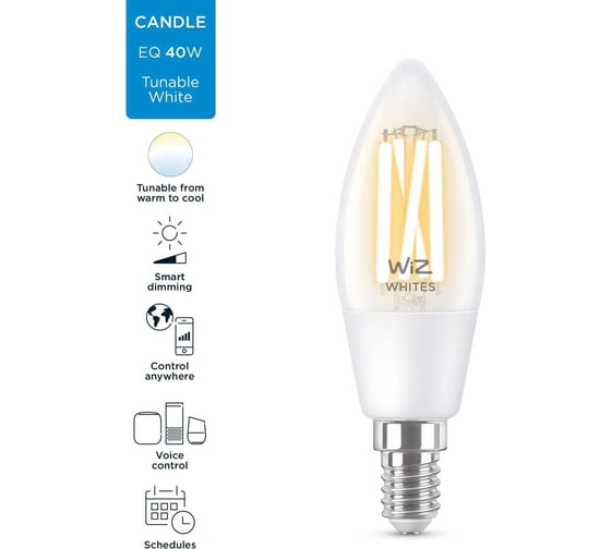 Лампа Wiz Wi-Fi BLE 40W C35 E14927-65CL1PF/6 929003017601
