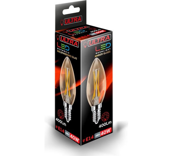Светодиодная лампа ULTRA LED С35 F 4W E14 3000K GOLD 5055268048962