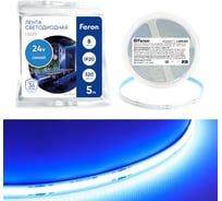 Светодиодная LED лента FERON LS530 COB 320SMD(2110) 8Вт/м 24V 5000x8x1.8мм IP20, синий 48267