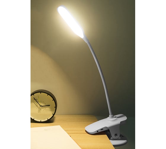 Настольная LED-лампа URM на прищепке с 3 режимами яркости, USB-зарядка, белый D01283