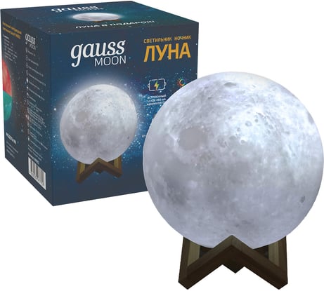 Светильник Gauss настольный 3D Луна 1W RGB 5V Li-ion 450mA D10см белый c пультом LED NN002