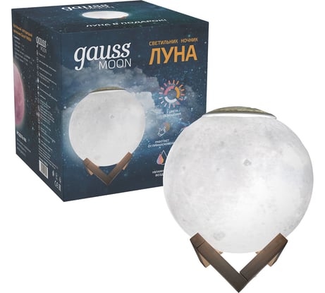 Настольный светильник Gauss NN004 3D Луна 1W 220-240V D13см белый 13см c увлажнителем воздуха LED